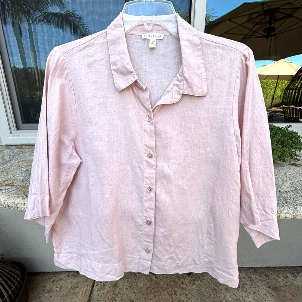 Eileen Fisher Soft Pink Linen Button Down Blouse